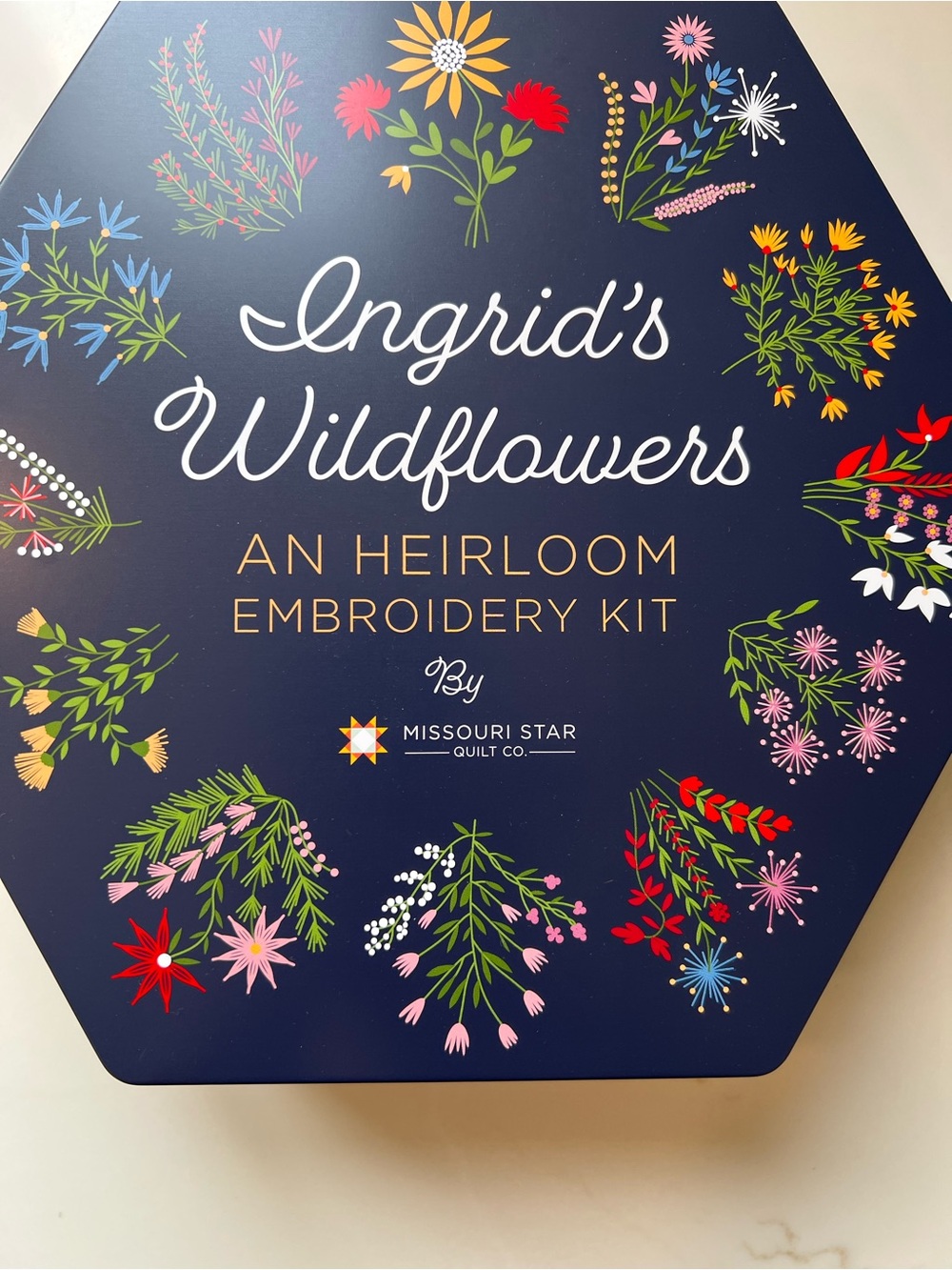 Ingrid's Wildflowers Heirloom Embroidery Kit by Missouri Star - Navy Floral